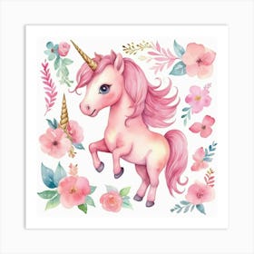 Unicorn With Flowers 2 Art Print