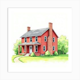 Watercolor Of The Red House In Bexley, Featuring Its Distinctive Design And Historical Significance Art Print