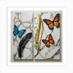 Two Butterflies On Marble Art Print