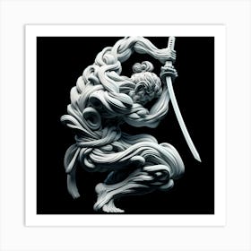 A Creative Sword Fighter Figure Dark And Marble Art Print