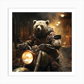 Bear On Motorcycle Art Print