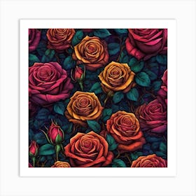 Roses Seamless Pattern 13 Art Print