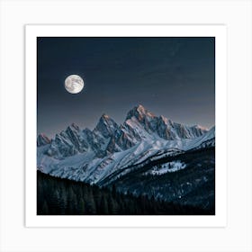 Full Moon In The Mountains Art Print