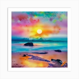 Craiyon 002729 Beautiful Sunset On A Beach That Makes The Sea Glitter Art Print