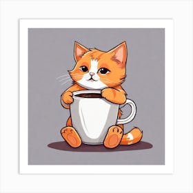 Cute Orange Kitten Loves Coffee Square Composition 6 Art Print