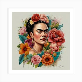 Frida Floral Canvas Print cxc Art Print