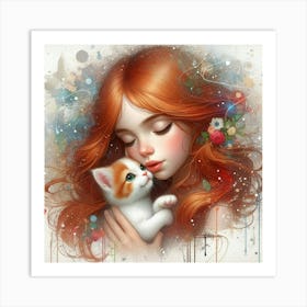 Girl With A Kitten 1 Art Print