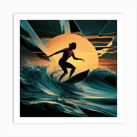 Surfer At Sunset 9 Art Print