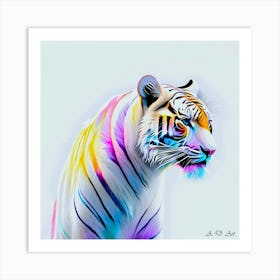 Bright Painting of a Beautifully Color Designed White Tiger Art Print