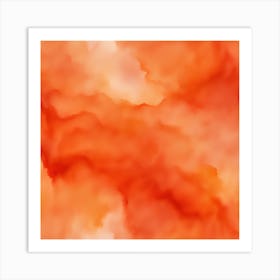 Beautiful orange red abstract background. Drawn, hand-painted aquarelle. Wet watercolor pattern. Artistic background with copy space for design. Vivid web banner. Liquid, flow, fluid effect. Art Print