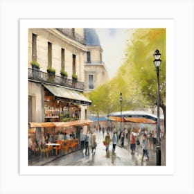 Cafe in Paris. spring season. Passersby. The beauty of the place. Oil colors.15 Art Print