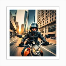 Motorcycle Rider In The City 2 Art Print