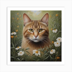 Cat In Daisies Art Print