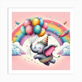 Elephant With Balloons 1 Art Print