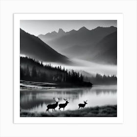 Deer In The Mist Art Print