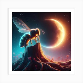 Bee In The Moonlight Art Print