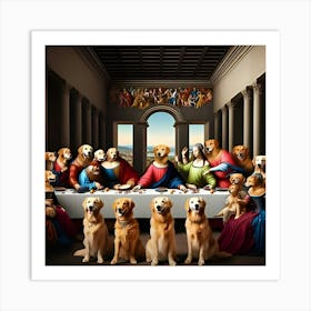 An Unusual Scene Featuring A Bunch Of Golden Retriever Dogs Attending A Rave That Is Themed After The Renaissance Era 7 Affiche