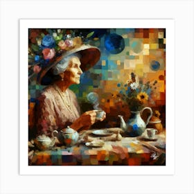 Elderly Lady At Tea Time Abstract 1 Art Print