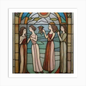 Three Women Holding A Rose Art Print