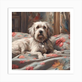 Dog On A Bed Dog On Bed Painting ( Bohemian Design ) Art Print