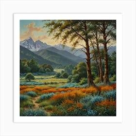 Leonardo Lightning Xl Watercolor Art Prints Of Trees And Mount 1 Art Print