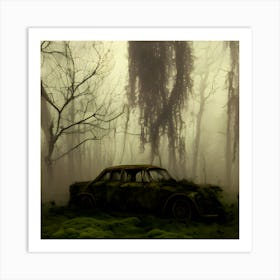 Abandoned Car In The Forest 3 Art Print