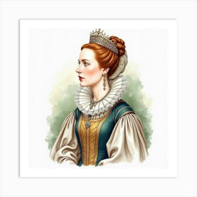 Beautiful Watercolor Depiction Of Queen Elizabeth I, Rich In Detail 1 Art Print