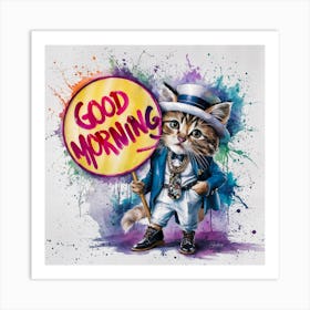 Confident Kitten A Vivid Watercolor Splash Art With Bold Graffiti Typography (2) Art Print