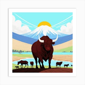 Bull In A Field Art Print