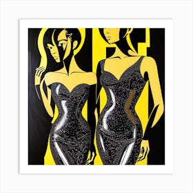 Two Women In Black And Yellow Art Print