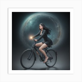 Girl On Bicycle And Time Portal Art Print