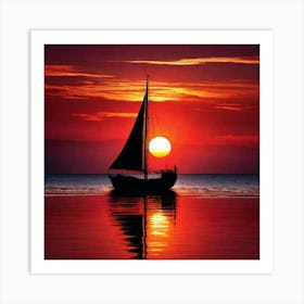 Sailboat At Sunset Art Print