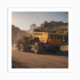 Military Vehicle Driving Through The Desert Art Print