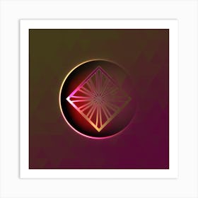 Geometric Neon Glyph on Jewel Tone Triangle Pattern 161 Art Print