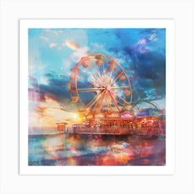 Ferris Wheel At Sunset Art Print