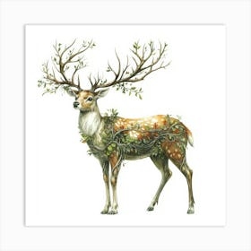 Deer With Leaves.Generated AI. Wall Art Print Art Print