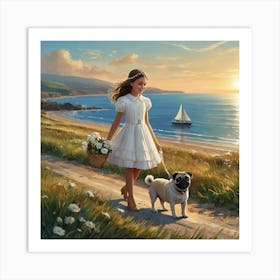 Little Girl With Pug Art Print