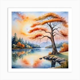 Autumn Tree By The Lake 1 Art Print