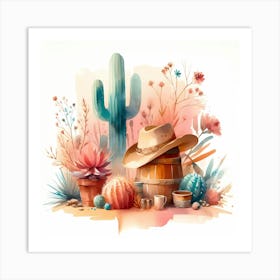 Watercolor Cactus Background Art Print