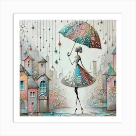 Girl With Umbrella Art Print