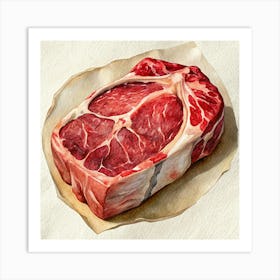 Watercolor Raw Steak On Paper Realistic Illustration Art Print