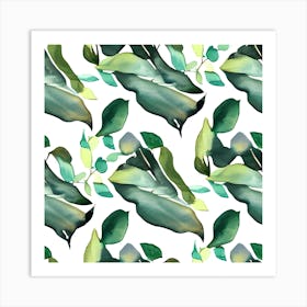 Watercolor Leaves On A White Background Art Print