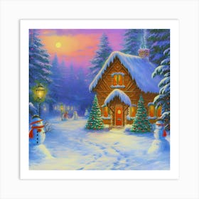 Gingerbread House with View and Snow (Winter 2023) Art Print