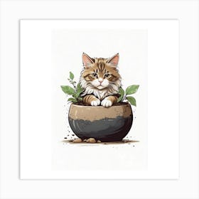 Cat In A Pot Art Print