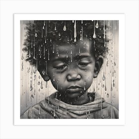 Sad African kid under rain Art Print