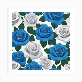 Blue And White Roses Art Print