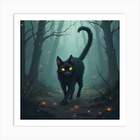 A Witch’S Familiar, A Black Cat, Prowling Through A Mystic Fog 1 Art Print