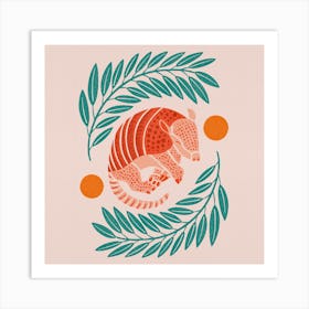Armadillo   Orange And Teal Square Art Print