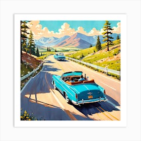 90's car, A Classic 1960s Family Road Trip Scene art print Art Print