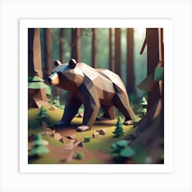 Low Poly Bear In The Forest 2 Art Print